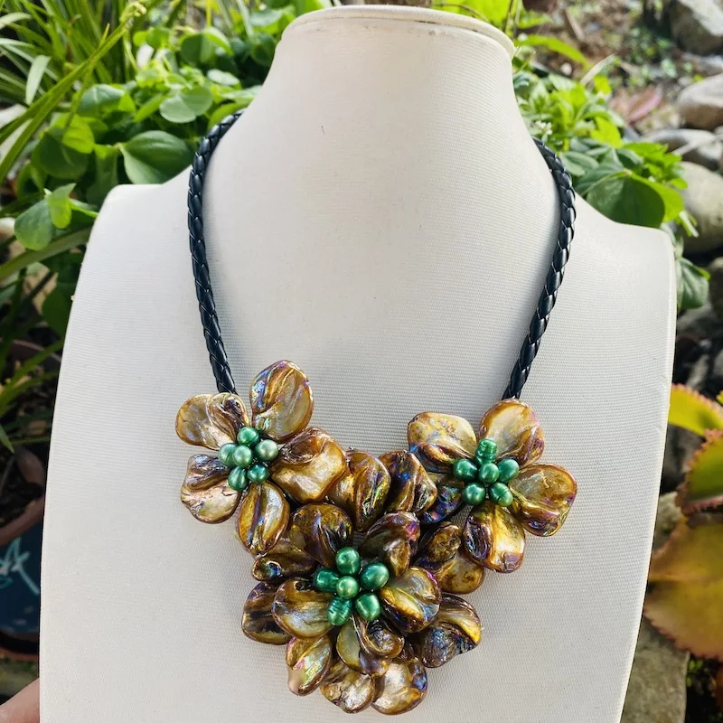 

Ожерелье с цветком из синего/зеленого/черного ракушек, 18 дюймов, оптовая продажа, бисер nature FPPJ