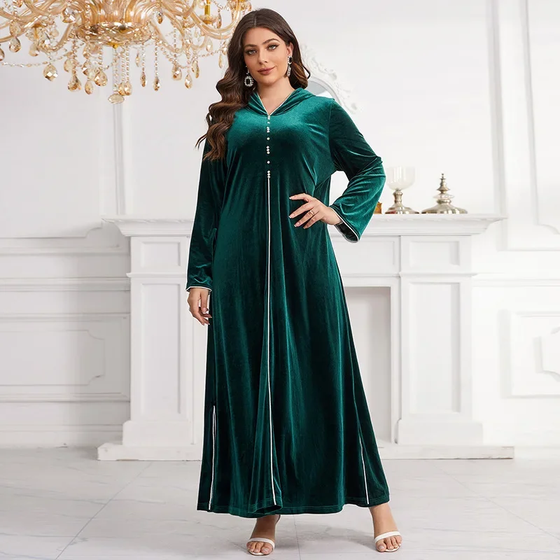 

2024 African Dresses for Women Elegant Spring Long Sleeve Velvet Plus Size Long Dress Muslim Abaya Dashiki Africa Clothing