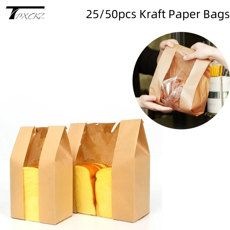 

Пакеты из крафт-бумаги с окошком для упаковки хлеба, 25/50 шт.