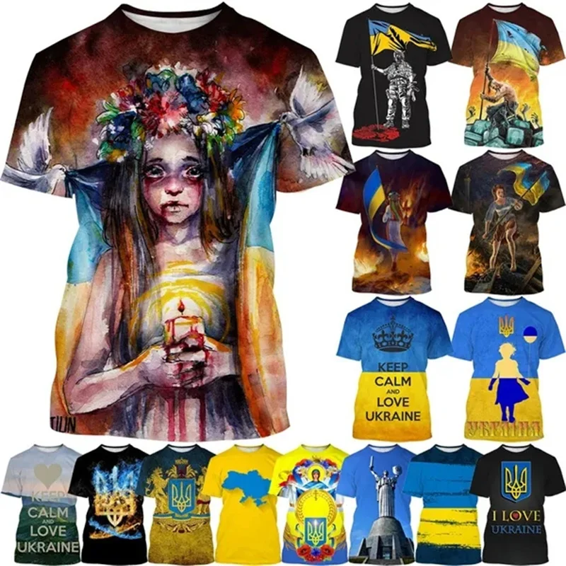 

New Hot Sale Ukrainian Flag Ukraine Theme Art 3d Print Mens Clothes Short-sleeved T Shirt I Love Ukraine Unisex Streetwear Tops