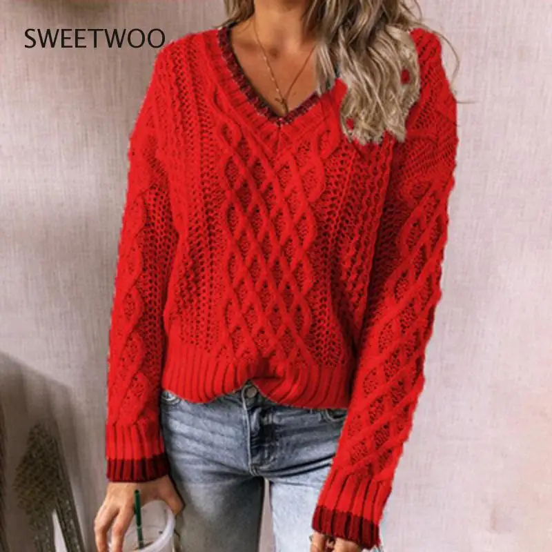 Women Patchwork Long Sleeve Tops Pullover Casual V Neck Knitted Loose Pullover Twist Sweater Lady Sweater Jumper Women Clothes
Women Patchwork Long Sleeve Tops Pullover Casual V Neck Knitted Loose Pullover Twist Sweater Lady Sweater Jumper Women Clothes