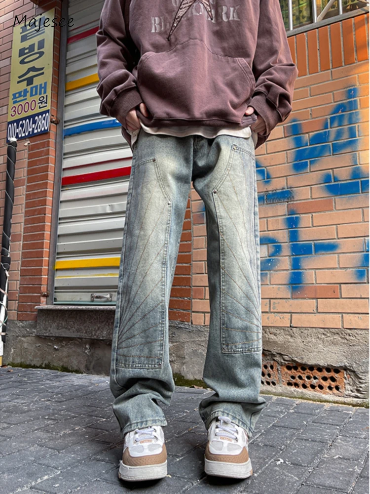 

Jeans for Men Autumn American Style High Street Spliced Vibe Washed Distressed Denim Trousers All-match Hip Hop Harajuku Mopping