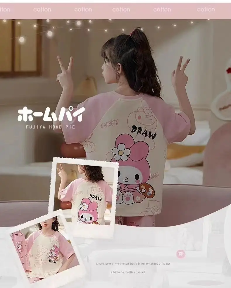 Sanrios Kawaii Hello Kitty Girl Pajamas Lounge Clothes Suit Spring, Summer and Autumn Child Jacket Cartoon Cute Fashion Gift New Sanrios Kawaii Hello Kitty Girl Pajamas Lounge Clothes Suit Spring, Summer and Autumn Child Jacket Cartoon Cute Fashion Gift New