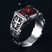 Fashion Personality Exquisite Red Zircon Cross Pattern Ring Charm Mens Party Jewelry Accessories Amulet Gift