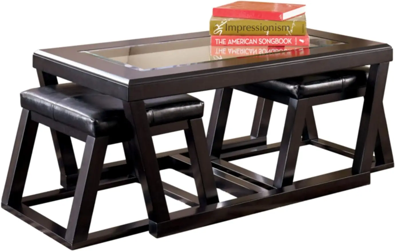 

Signature Design by Ashley Kelton Contemporary Coffee Table with 2 Upholstered Nesting Stools, Dark Brown