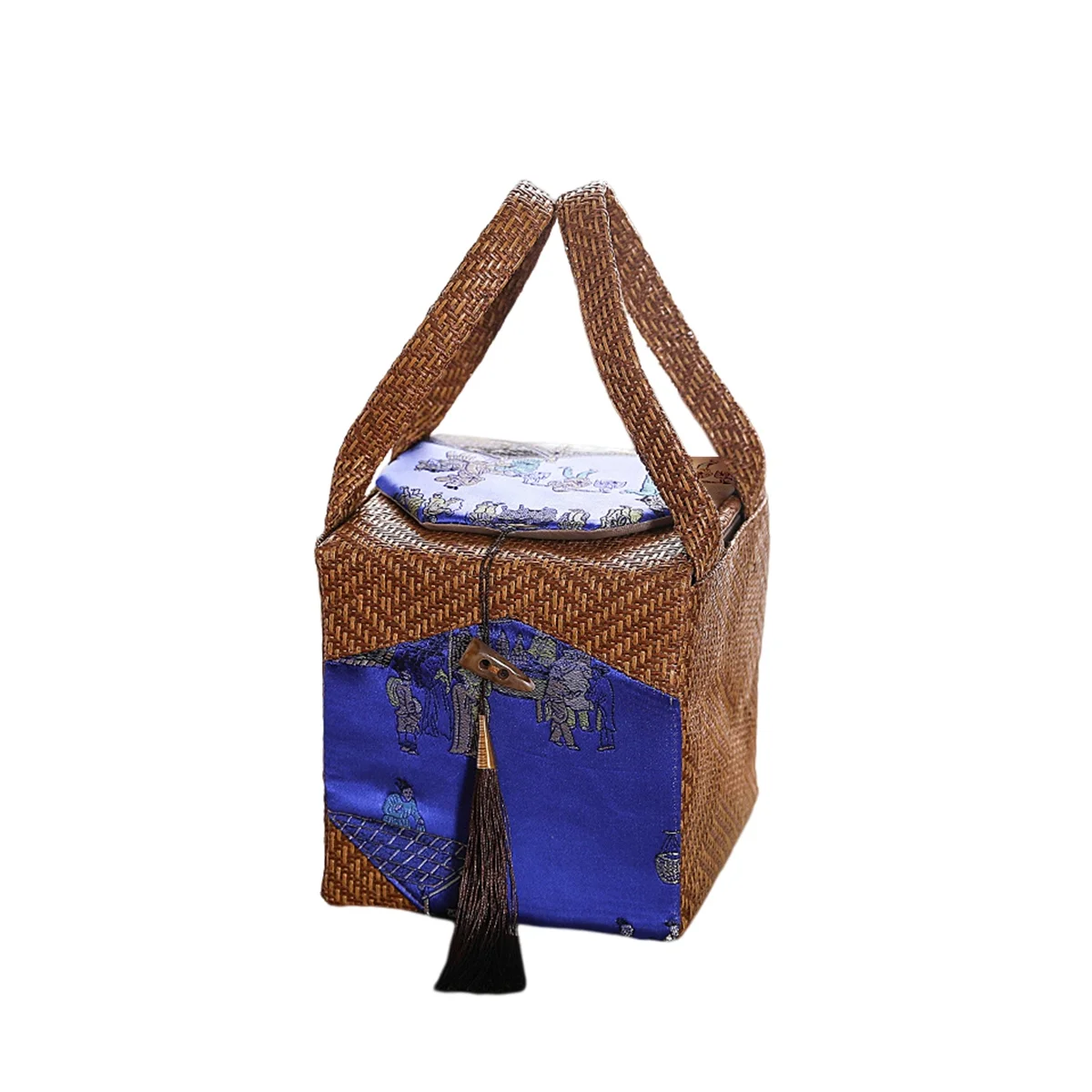 

Rattan Fabric Teapot Storage Bag Ceramic Tea Pot Tea Cozies Cloth Gift Box Empty Bag with Tassels Chinese Style StorageE