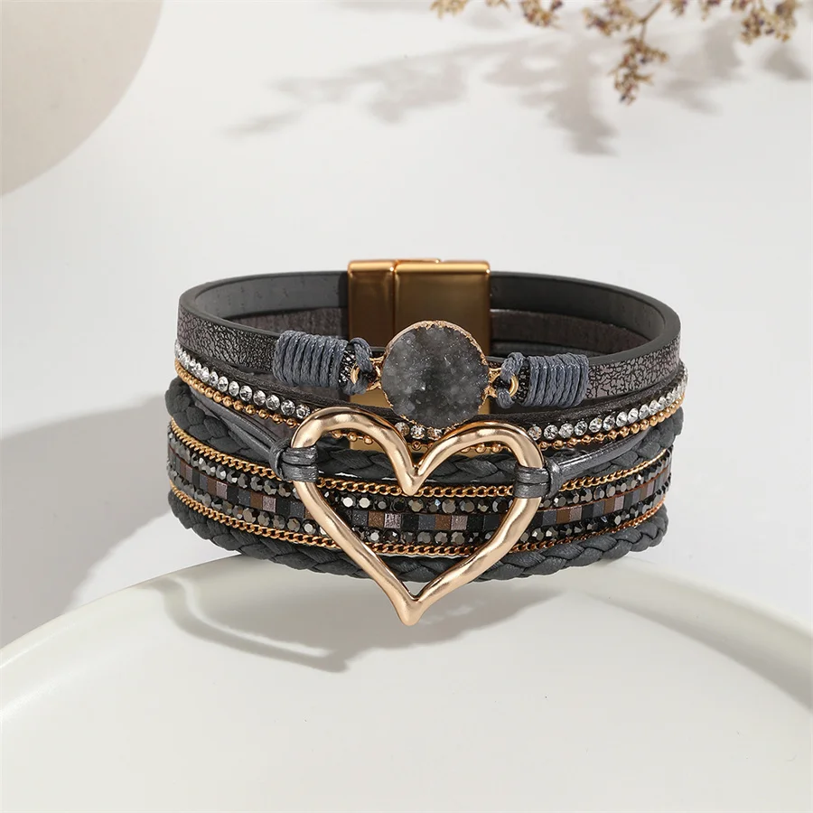 New Metal Love Heart Charm Leather Bracelets for Women Fashion Bohemian Rhinestone Resin Wrap Bracelet Bangle Couple Jewelry 13 Mallzona S26322260a6dc4e6dac9f5bb62f373679s New Metal Love Heart Charm Leather Bracelets for Women Fashion Bohemian Rhinestone Resin Wrap Bracelet Bangle Couple Jewelry Mallzona