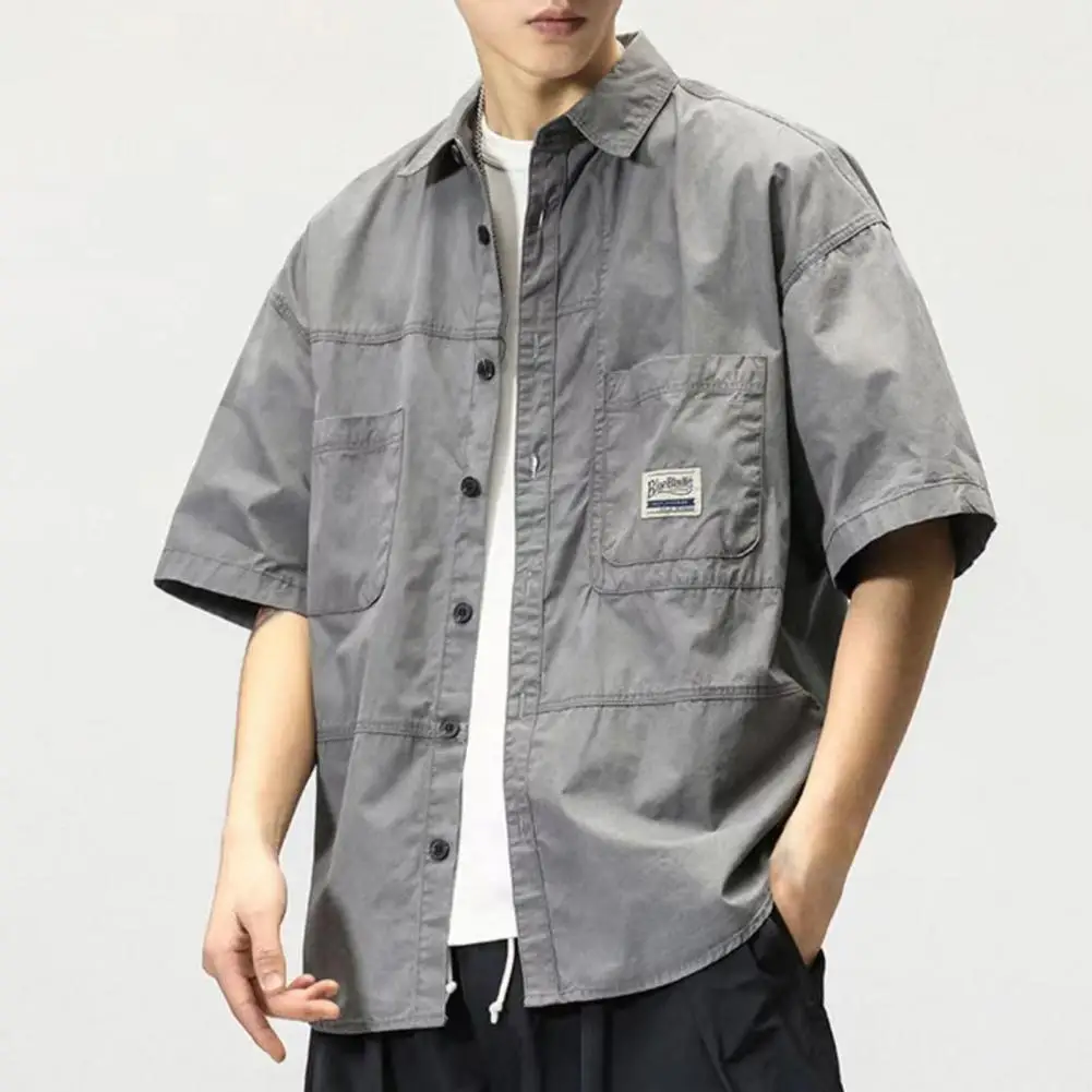 

Men Cargo Shirt Harajuku Men'S Shirt Summer Short Sleeve 2022 American Retro T-Shirt Loose Multi Pockets Shirt camisas de hombre