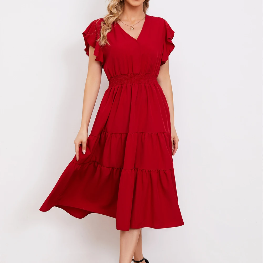 Short Sleeve Dress Ruffle Sleeve Slim Fit Solid Color Streetrwear Summer V-neck Clothing Defined Waist 2023 New
Short Sleeve Dress Ruffle Sleeve Slim Fit Solid Color Streetrwear Summer V-neck Clothing Defined Waist 2023 New