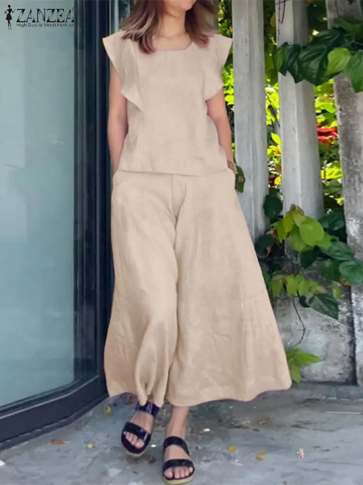 Костюм ZANZEA Женский Повседневный из 2 предметов, топ с оборками на рукавах, винтажный комплект с широкими штанинами, свободный однотонный праздничный костюм
Костюм ZANZEA Женский Повседневный из 2 предметов, топ с оборками на рукавах, винтажный комплект с широкими штанинами, свободный однотонный праздничный костюм