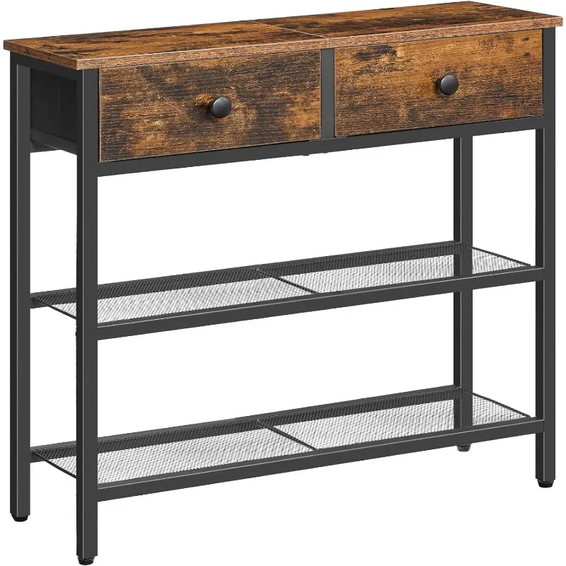 

29.5" Narrow Console Table with 2 Fabric Drawers, Small Entryway Table with 3-Tier Storage Shelves, Thin Sofa Table, Side Table