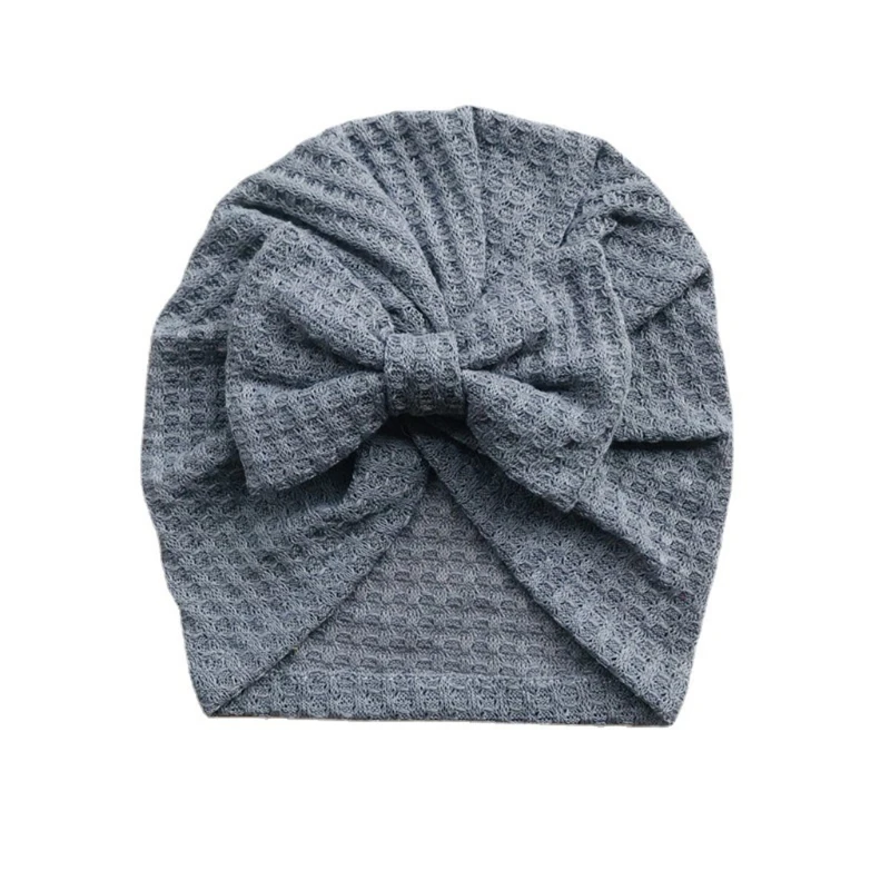 

Однотонная вафельная вязаная шапка с бантом, детская шапка-тюрбан, шапочка для новорожденных, шапочки, повязки на голову для и