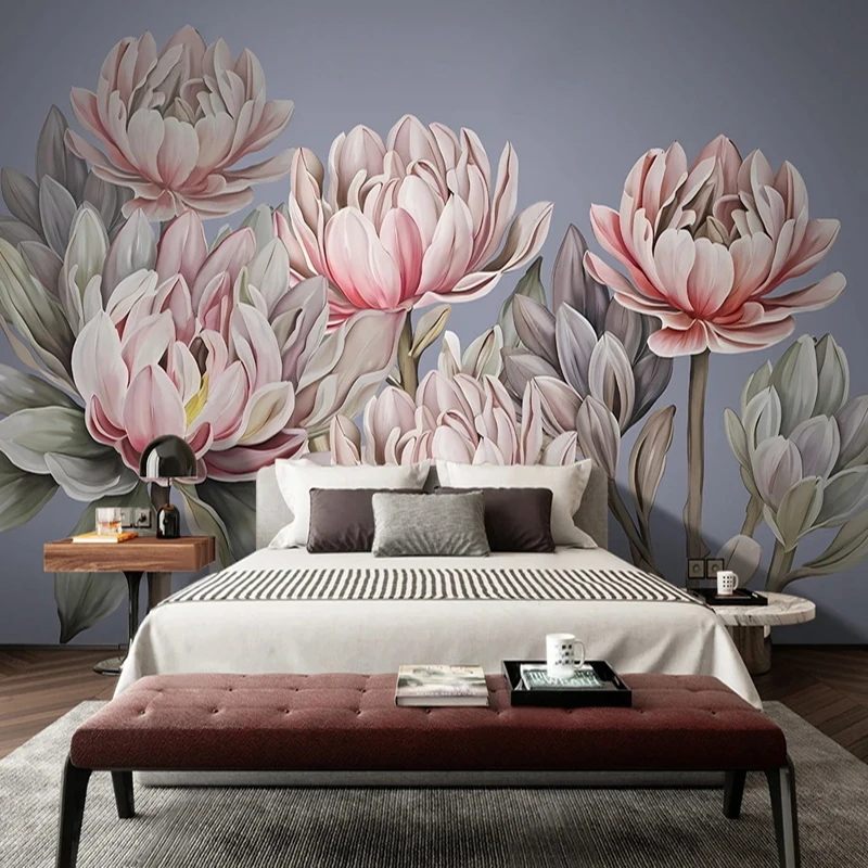 

3D Hand-painted Romantic Flower Pattern TV Sofa Background Wall Mural Custom Any Size Large Floral Photo Wallpaper Home Decor