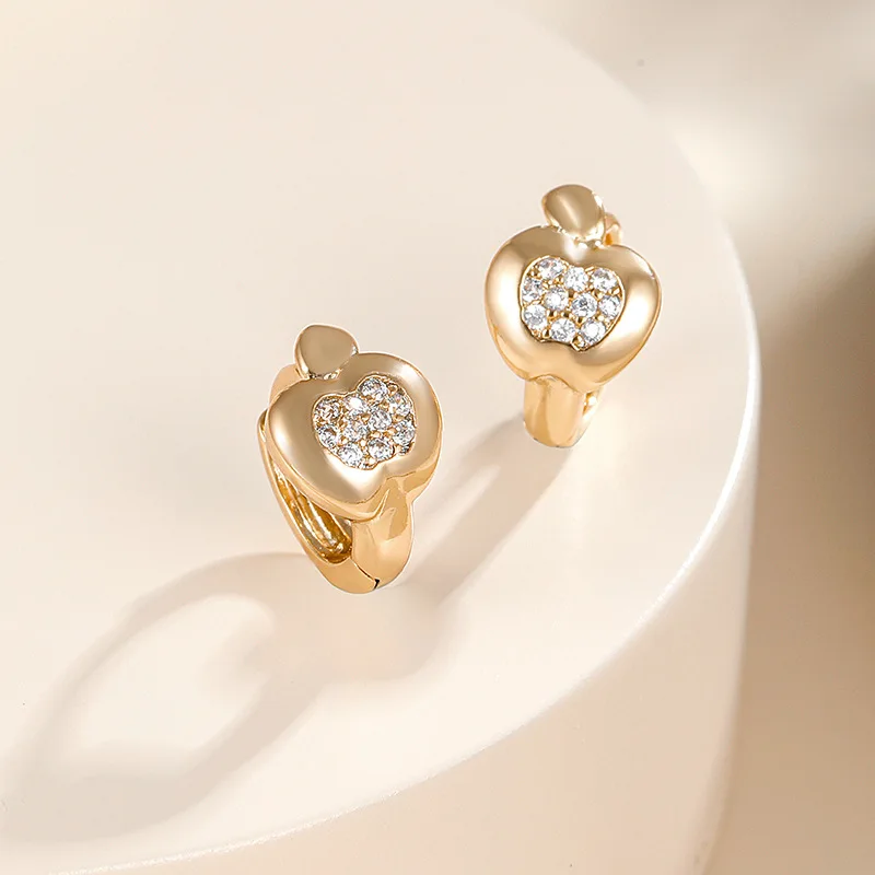 

2022 New Cute Apple 585 Gold Student Hoop Earrings Natural Zircon Exquisite Jewelry Girl's Sexy Stud Earrings Accessories