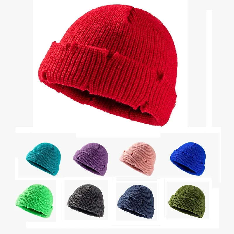 

Autumn and winter knitted hats, men's European and American fashion, hip-hop hats, rolled edges, frayed hip-hop beanies