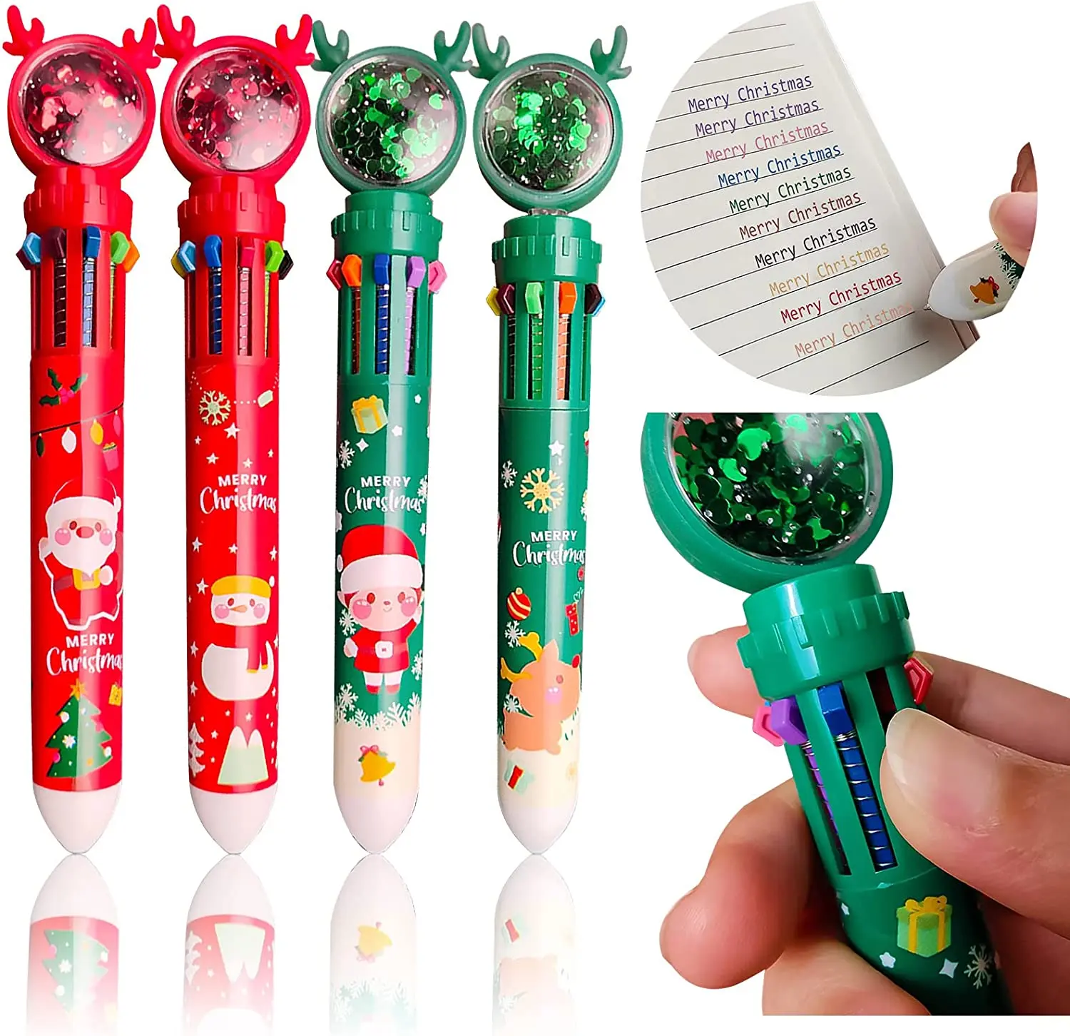 

4 упаковки рождественских шариковых ручек 0,5 мм, разноцветные шариковые карандаши 10 в 1