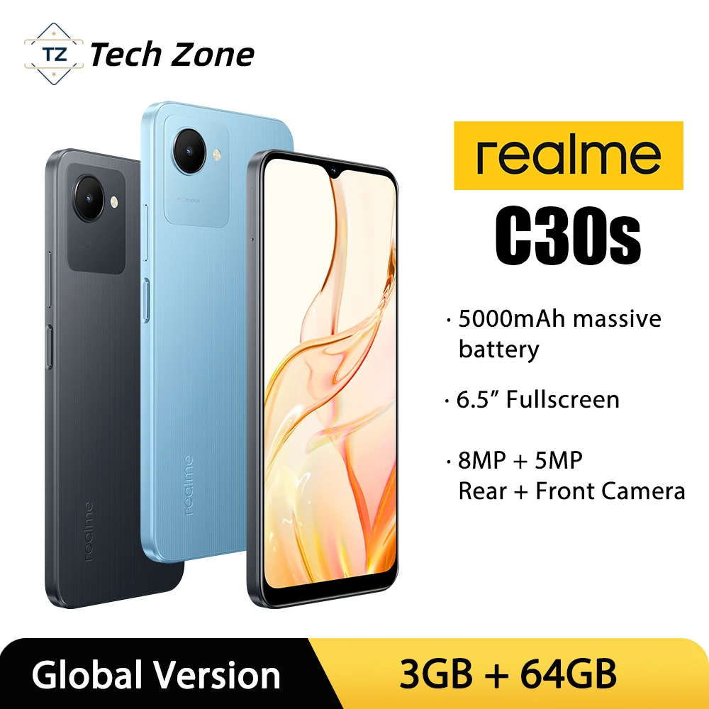 

realme C30s 5000mAh Battery 6.5'' Full Scree Mobile Phone Octa Core 3GB 64GB Smartphone 8MP Camera Fingerprint