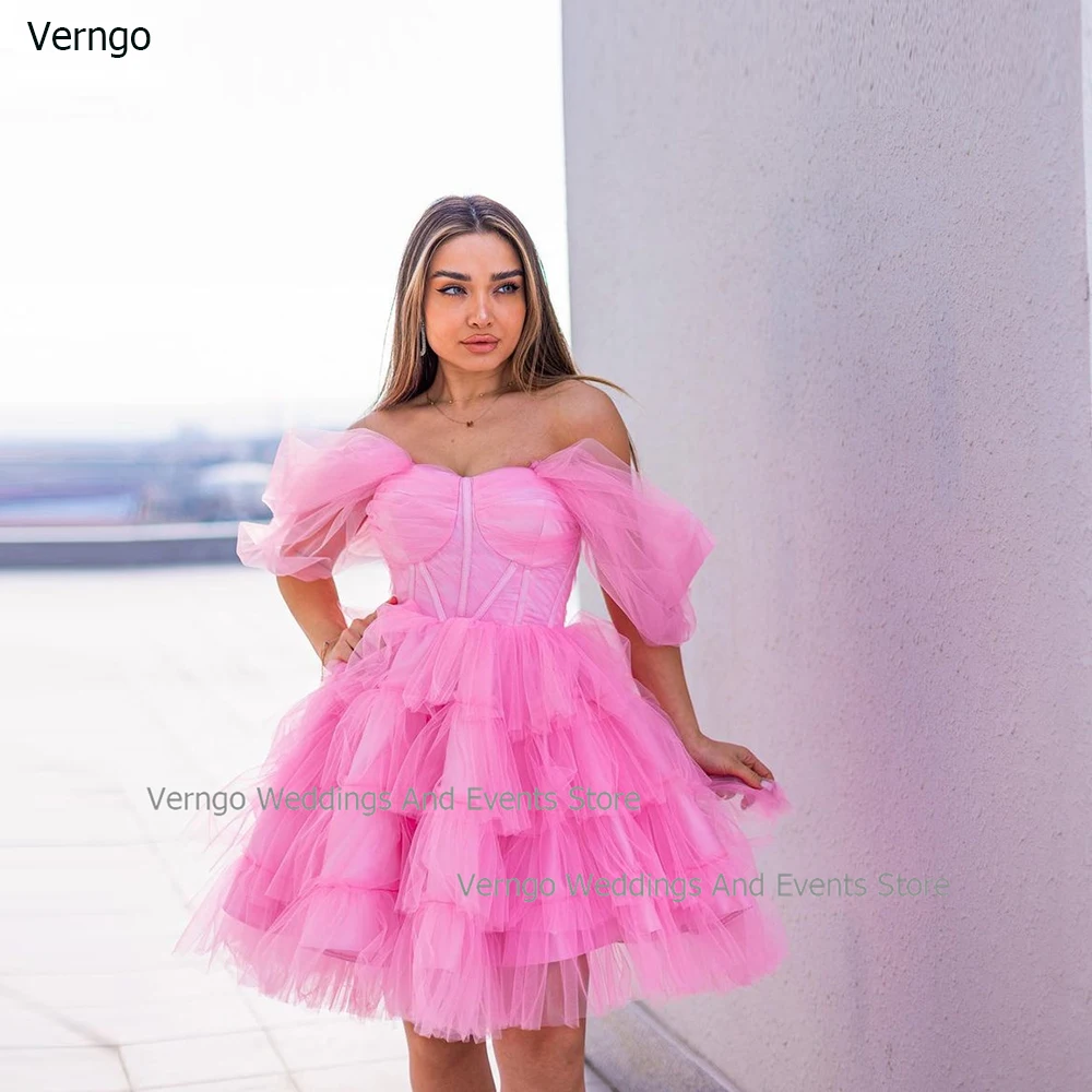 

Verngo A-line Short Prom Dress Sweetheart Off Shoulder Evening Gown Tulle Mini Formal Party Occasion Dress Robe De Soiree