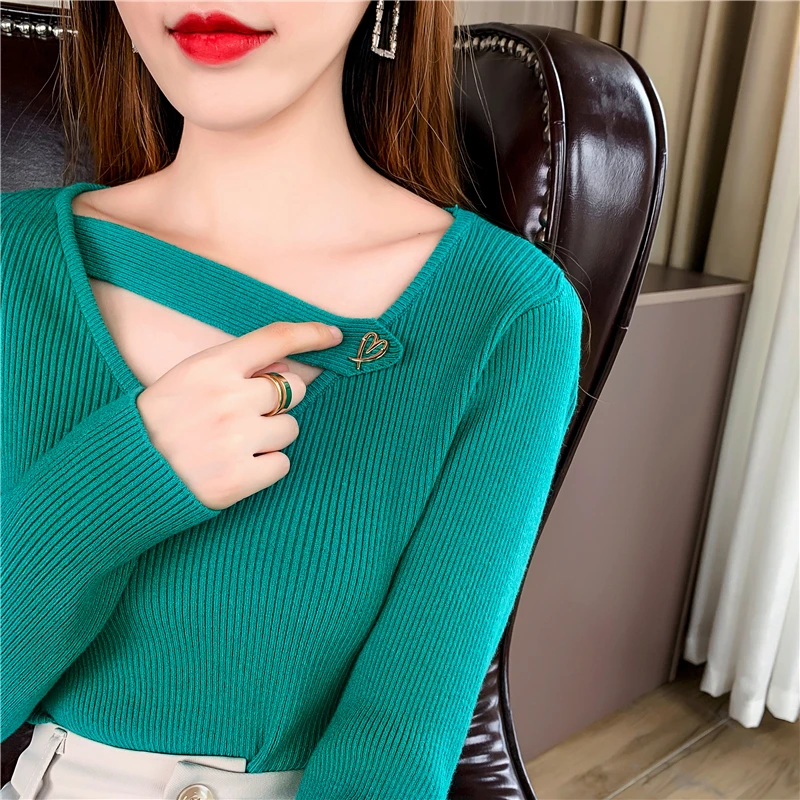 

Ladies Asymmetric Pullover Sweater Women Clothing Girls Autumn Casual Nice Knitwear Female Woman OL Sweaters Py2601