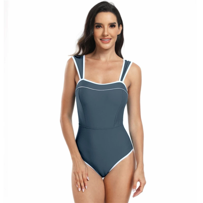 

Цельный купальник с цветными блоками для женщин, винтажный спортивный купальник с открытой спиной, Женский отдельный пляжный купальный костюм