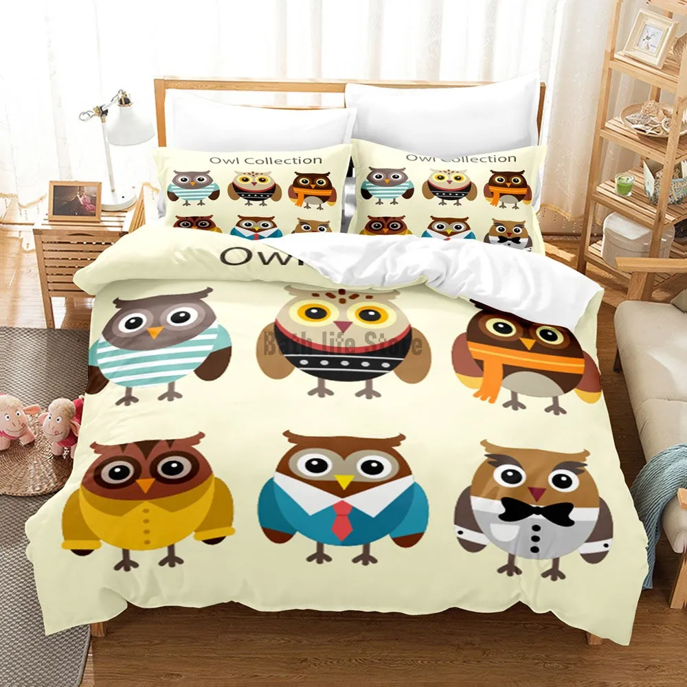 

Hand Paint Owl Duvet Cover Animal 2/3 Home Textile For Kids Adult Bedding White Bedding Set Double King Full Size Home Decor