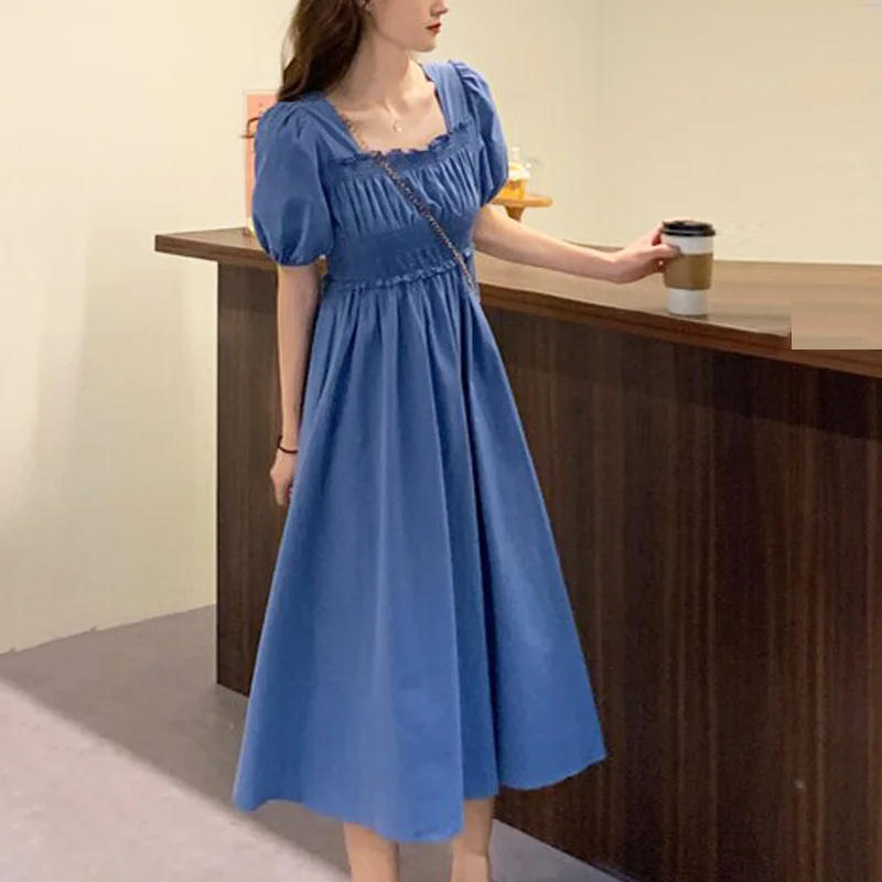 Pleated Elastic Waist Chiffon Long Dress Summer Short Sleeve Square Neck A-line Dress Solid Women Casual Beach Holiday Vestidos
Pleated Elastic Waist Chiffon Long Dress Summer Short Sleeve Square Neck A-line Dress Solid Women Casual Beach Holiday Vestidos