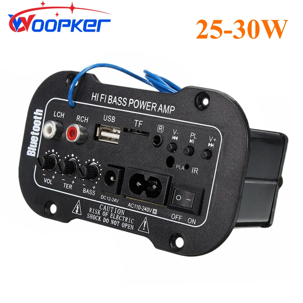 Woopker Power Amplifier Board 25-30W Digital Bluetooth Amplificador Module AUX TF Card USB Medie Player 110V/220V/12V/24V 
Woopker Power Amplifier Board 25-30W Digital Bluetooth Amplificador Module AUX TF Card USB Medie Player 110V/220V/12V/24V