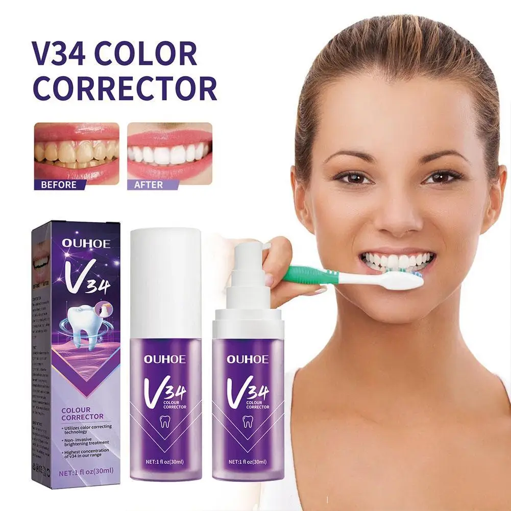 

V34 Tooth Color Corrector Whitening Toothpaste 30ml Deep Care Cleaning Oral Gum Stain Gel Brightening Remove Teeth Mousse