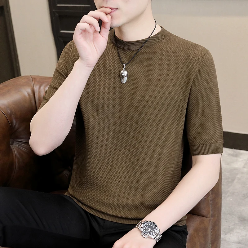 2024 Summer Solid Color Knitted T-shirt Men Short Sleeve Round Neck Sweater Pullover Casual Business Social Tee Men Clothing Q05
2024 Summer Solid Color Knitted T-shirt Men Short Sleeve Round Neck Sweater Pullover Casual Business Social Tee Men Clothing Q05