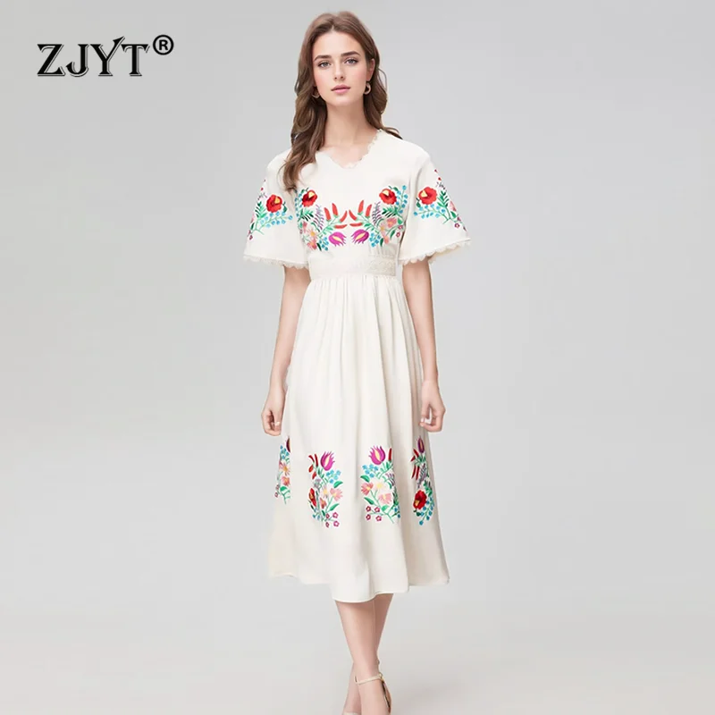 Модельное модное летнее платье ZJYT с цветочной вышивкой для женщин 2024, дизайнерское платье средней длины с коротким рукавом, элегантное праздничное белое платье 
Модельное модное летнее платье ZJYT с цветочной вышивкой для женщин 2024, дизайнерское платье средней длины с коротким рукавом, элегантное праздничное белое платье