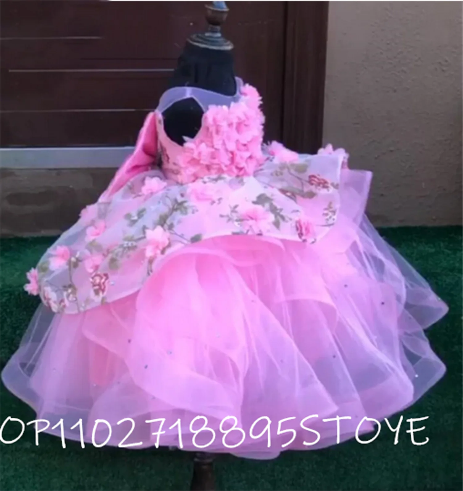 

Flower Girl D ress Pink Princess Kids Dress Birthday Party Gown Sheer Neck Ball Gown Kids Clothing