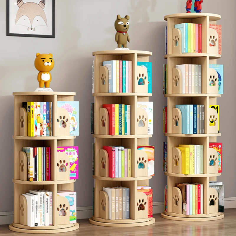 

Solid Wood Rotating Bookshelf 360 Degrees Bookcase Floor Home Children's Small Picture Book Storage Rack Simple Bookshelf