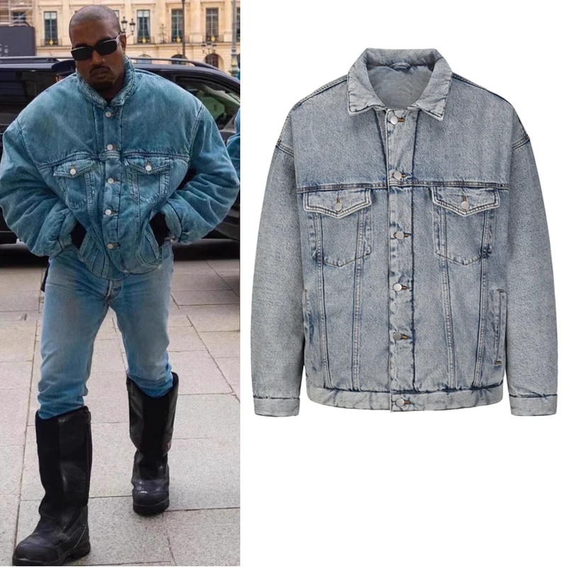 High Street Washed Retro Kanye West Denim Jacket Thick Winter Warm Cotton Coat Pockets Oversized Men Hip Hop Streetwear
High Street Washed Retro Kanye West Denim Jacket Thick Winter Warm Cotton Coat Pockets Oversized Men Hip Hop Streetwear