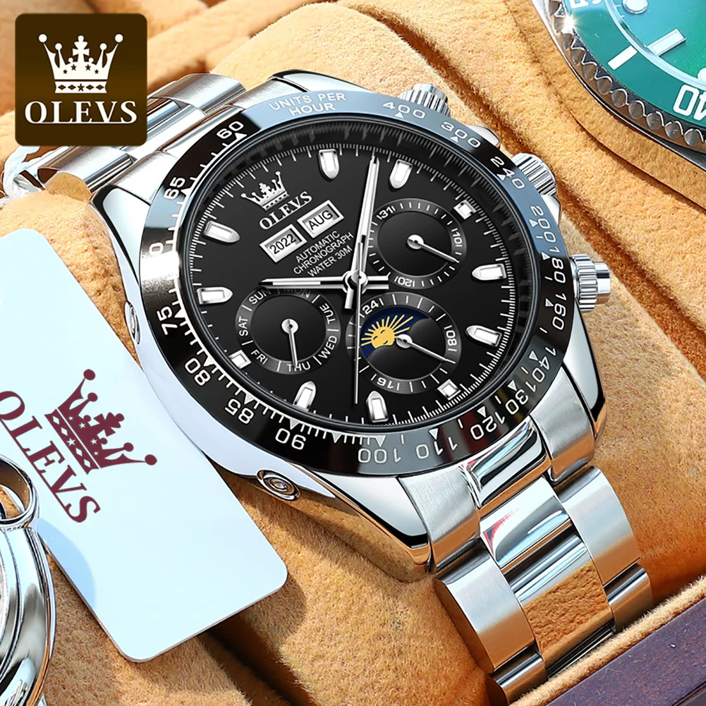 

OLEVS Luxury Men's Watches Moon Phase Automatic Mechanical Wristwatch Waterproof Luminous Top Brand Watch for Man Date Sport