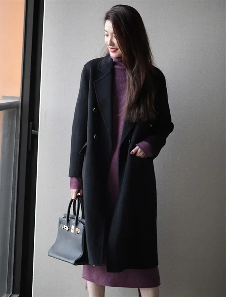 

Purple Turtleneck Knit Bottoming Dress Women's Spring And Autumn Coat New Temperament Knee-Length Sweater Long Skirt