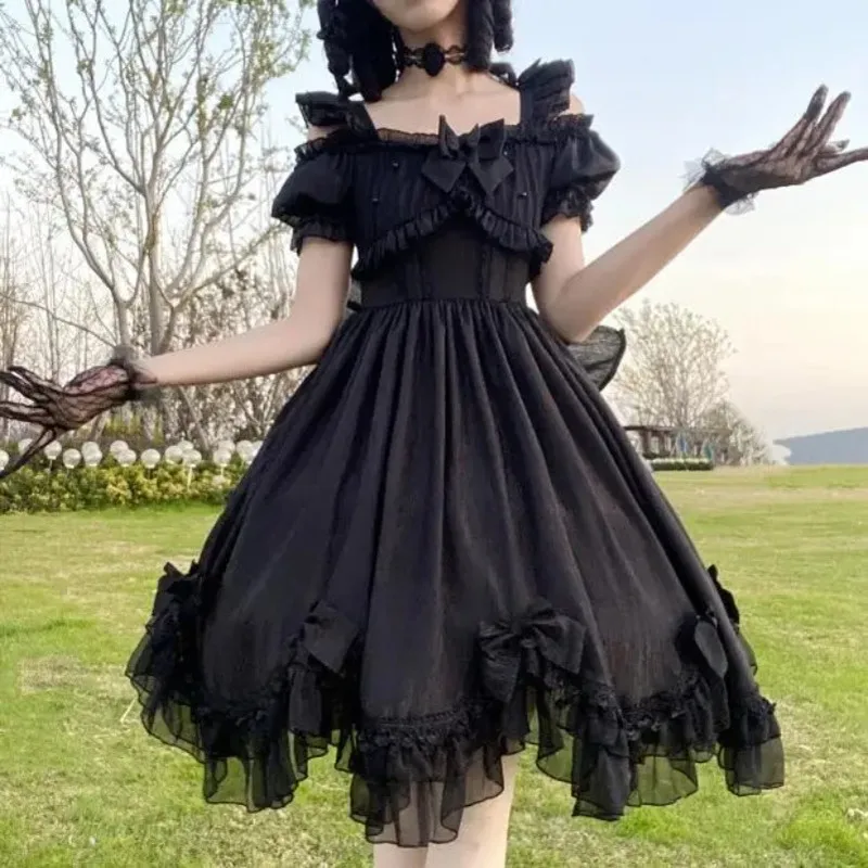 

Классическое платье-комбинация Lolita в стиле ретро, косплей-костюмы для девочек, милое платье принцессы с высокой талией и открытой спиной