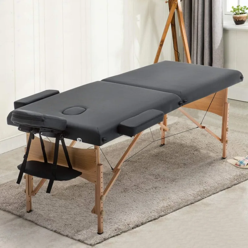 

Height Adjustable 73 Inches Long 28 Inches Wide 2 Folding Bed Portable Massage Table with Carrying, Black