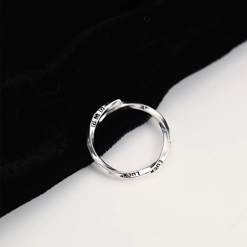 

925 Sterling Silver Fashion Luck Lettering Ring for Women Men Couple Mobius Letter Spiral Ring Simple Jewelry Gift Wholesale