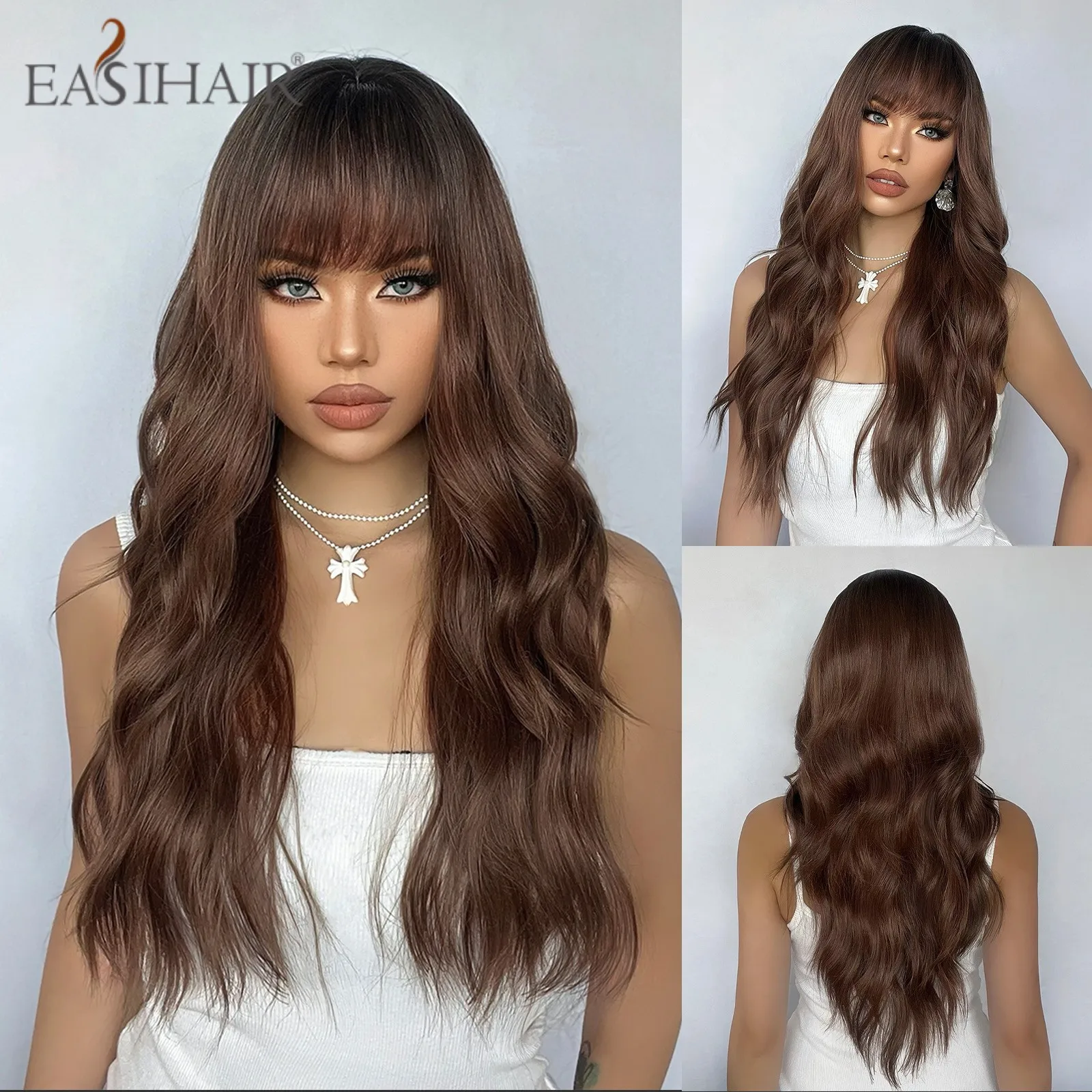 EASIHAIR Long Brown Ombre Wavy Wigs with Bangs Natural Synthetic Wigs for Women Daily Cosplay Wigs Heat Resistant Fiber Wigs
EASIHAIR Long Brown Ombre Wavy Wigs with Bangs Natural Synthetic Wigs for Women Daily Cosplay Wigs Heat Resistant Fiber Wigs