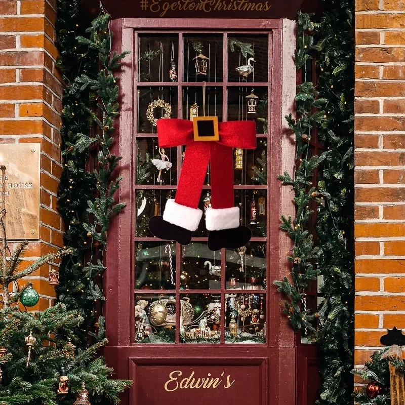 

Large Santa Claus Legs Bowknot Xmas Tree Hanging Pendant Shining Christmas Bow Ornament DIY Front Door Wreath Window Wall Decor