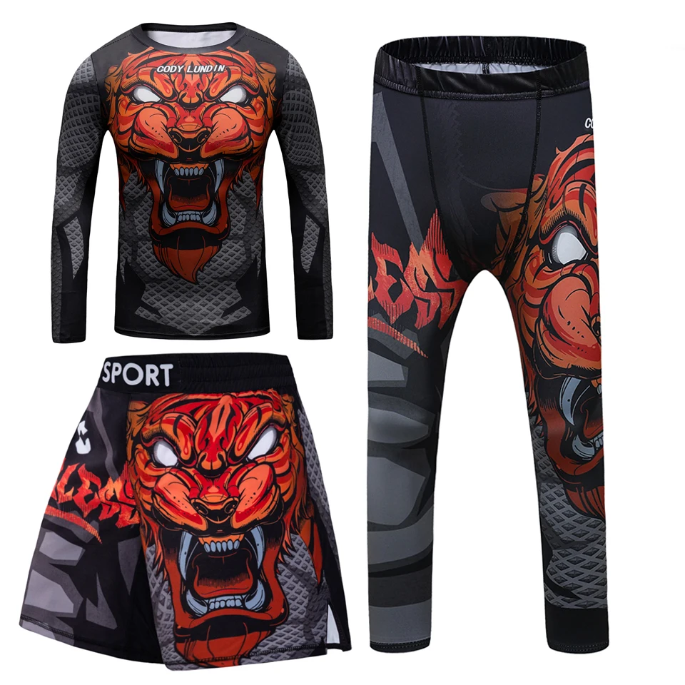 

Kid's Boxing Compression Shirt Pants Set Boys Training Muay Thai Jiu Jitsu Rashguard Children's MMA BJJ Kickboxing Sport Suit