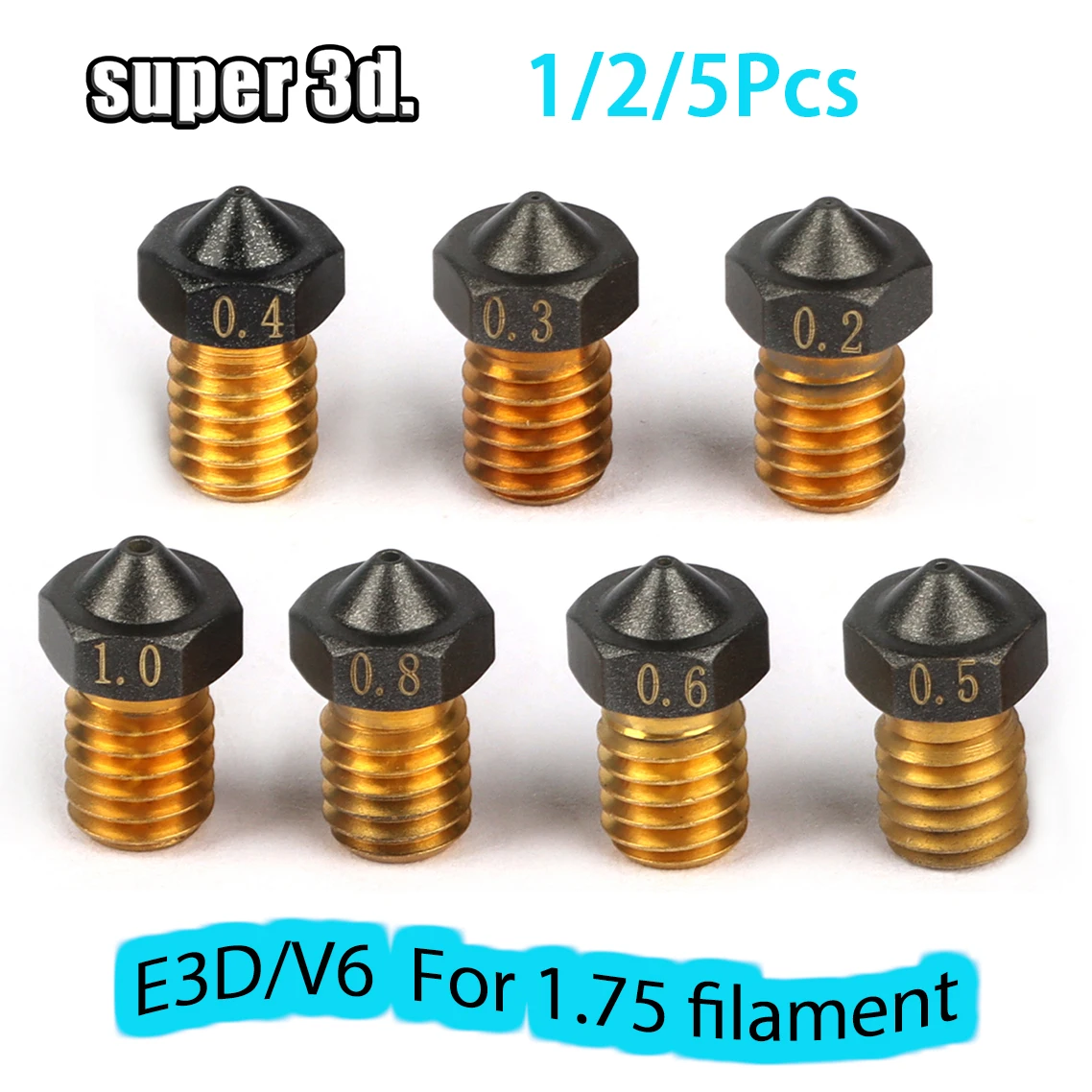 

1/2/5Pcs V6 PTFE Nozzle Brass M6 Threaded 0.2/0.3/0.4/0.5/0.6/0.8/1.0mm for 3D Printer 1.75mm E3D V6 Nozzle Hotend Extruder