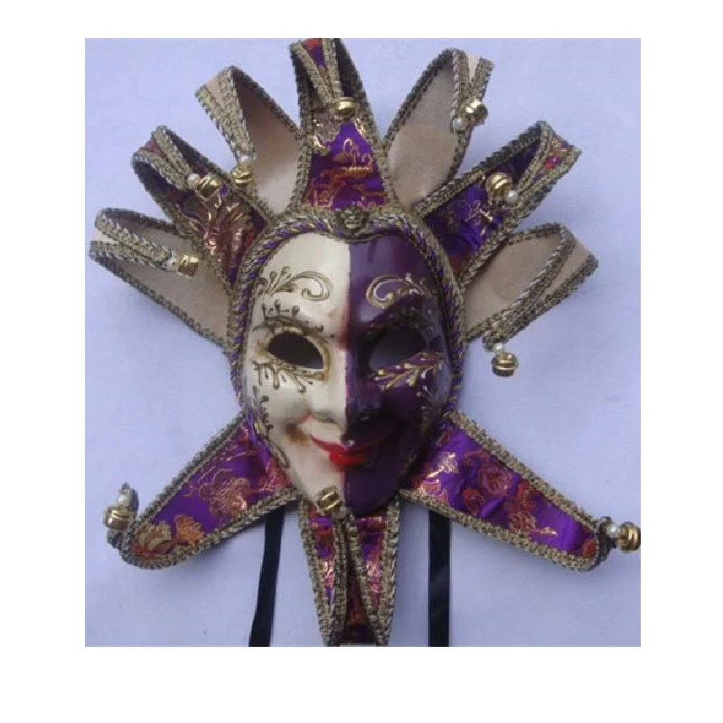 

New Halloween Dance Mask High-End Venetian Antique Hand-Painted 10-Corner Clown With Bell Yin And Yang Face Mask