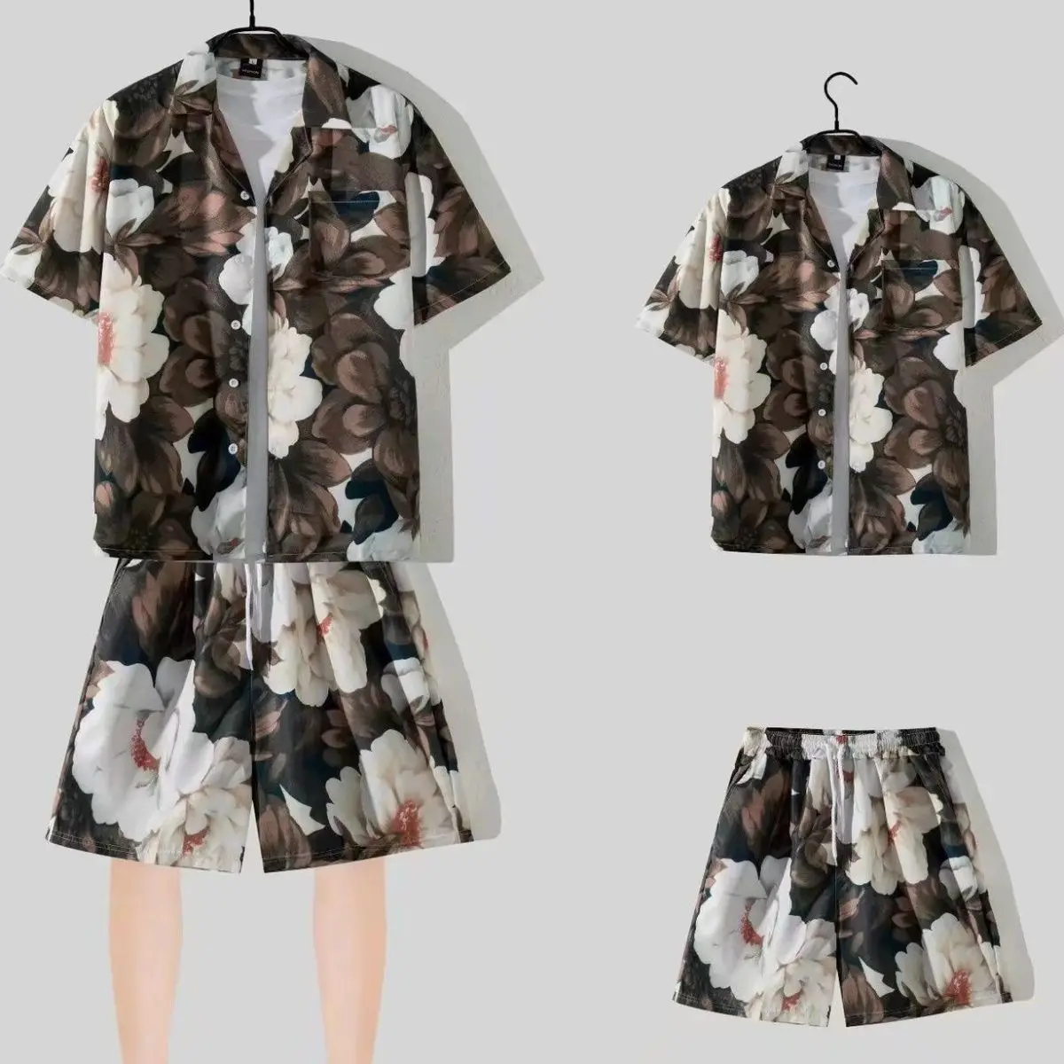 Mens Shirts & Shorts Suits Hawaiian Beach Short Sleeve Shirts Male Printed Loose Shorts Two Pieces Outfits Men Ice Silk Sets F24 
Mens Shirts & Shorts Suits Hawaiian Beach Short Sleeve Shirts Male Printed Loose Shorts Two Pieces Outfits Men Ice Silk Sets F24