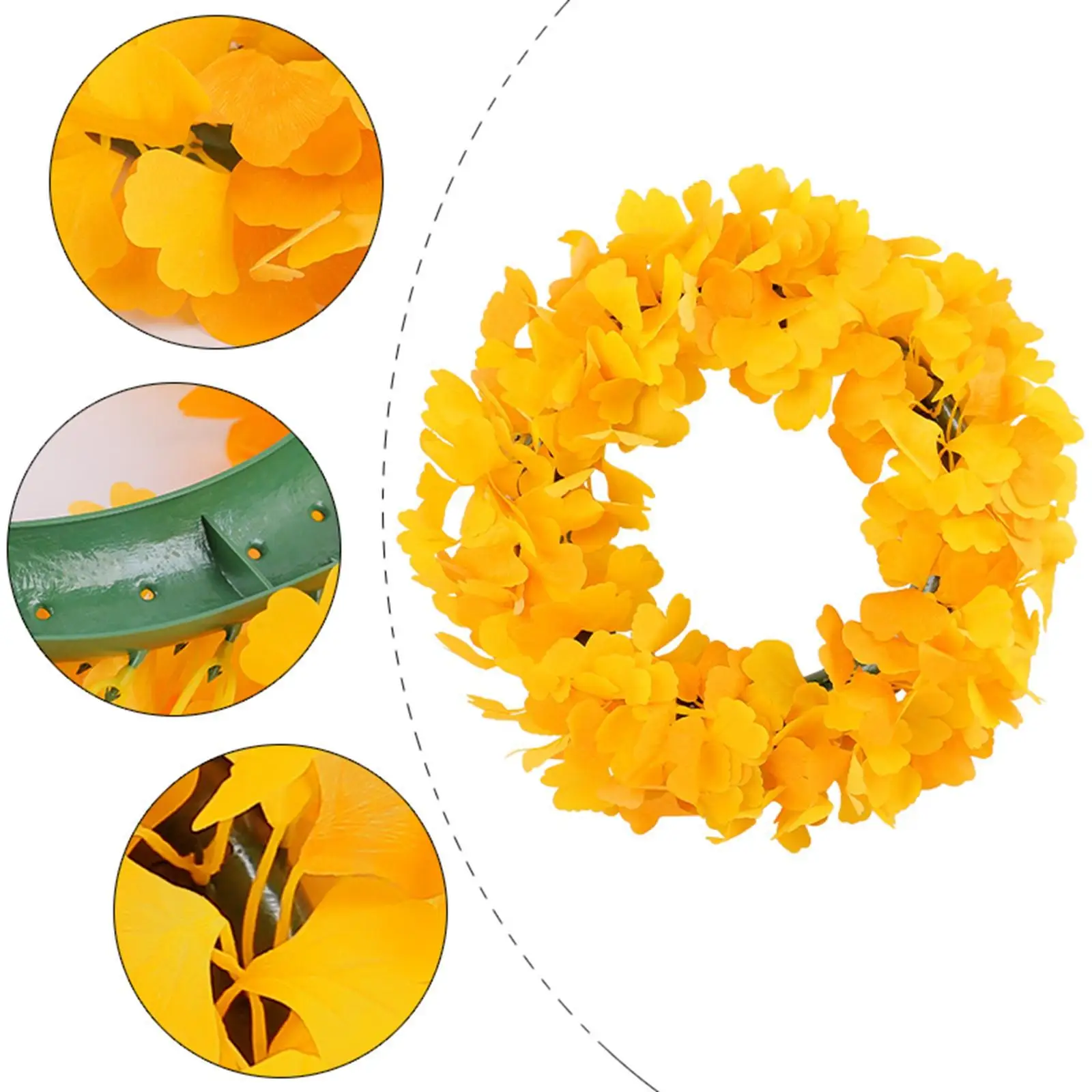

Ginkgo Leaves Fall Wreath Front Door Wreath Decorative Harvest Wreath for Farmhouse Holiday Wall Thanksgiving Day Window