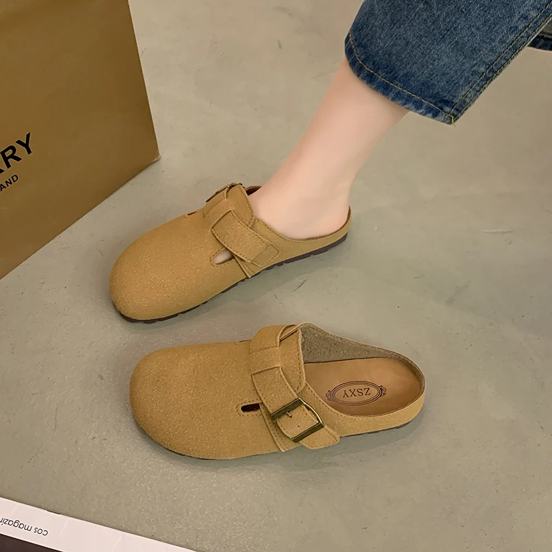 

Autumn Women's Flat Cork Clogs Shoes Fashion Closed Toe Suede Platform Slippers for Women Outdoor Casual Slides Shoes