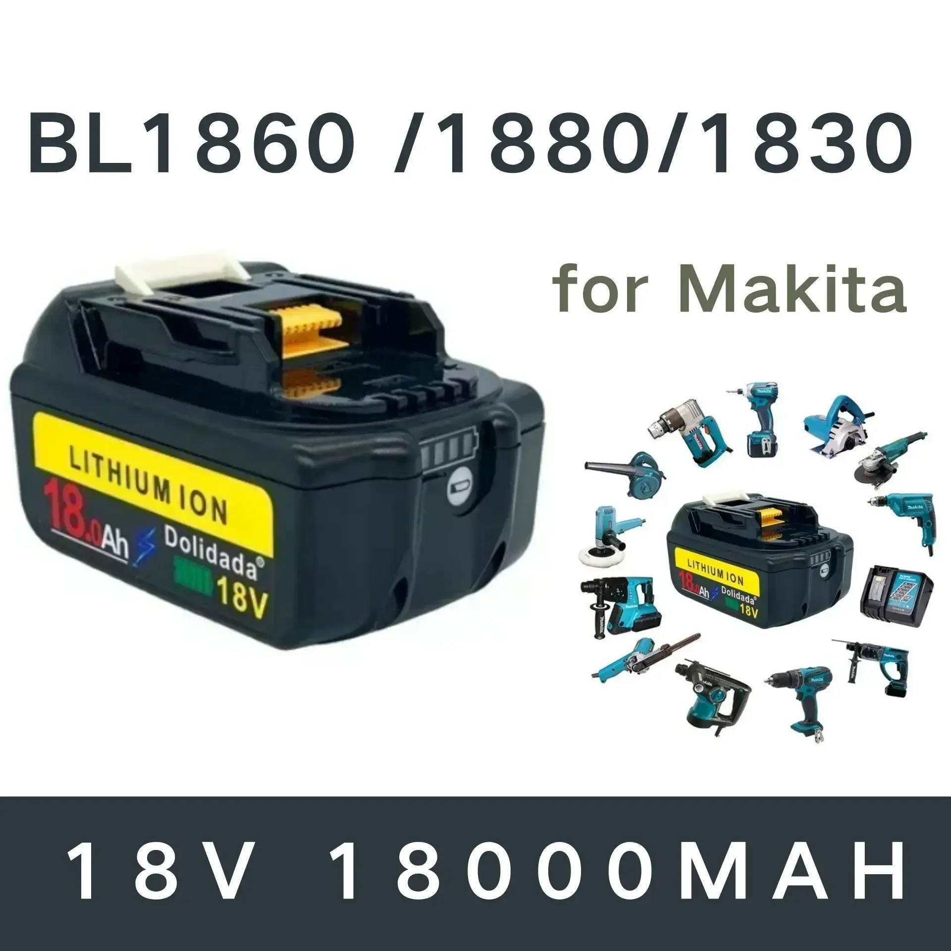 

New 18 Volt rechargeable battery 18000mah lithium ion battery Makita bl1880 bl1860 bl1830