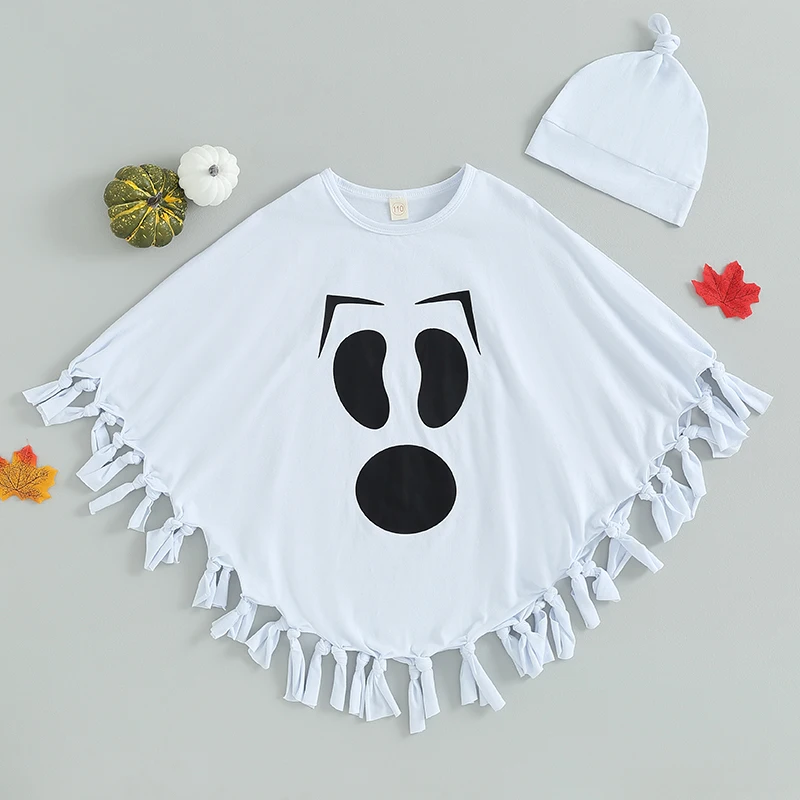 

BeQeuewll Toddler Kid Halloween Costume Faceless Man Ghost Cosplay Cape with Knotted Tassel Hem And Hat Clothes For 2-7 Years