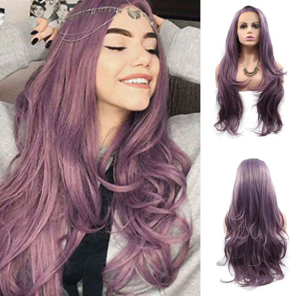 

Synthetic Lace Front Wigs Side Parting 24 Inches Long Wavy Hairstyle Heat Resistant Fiber Hairs Regular Wig For Women