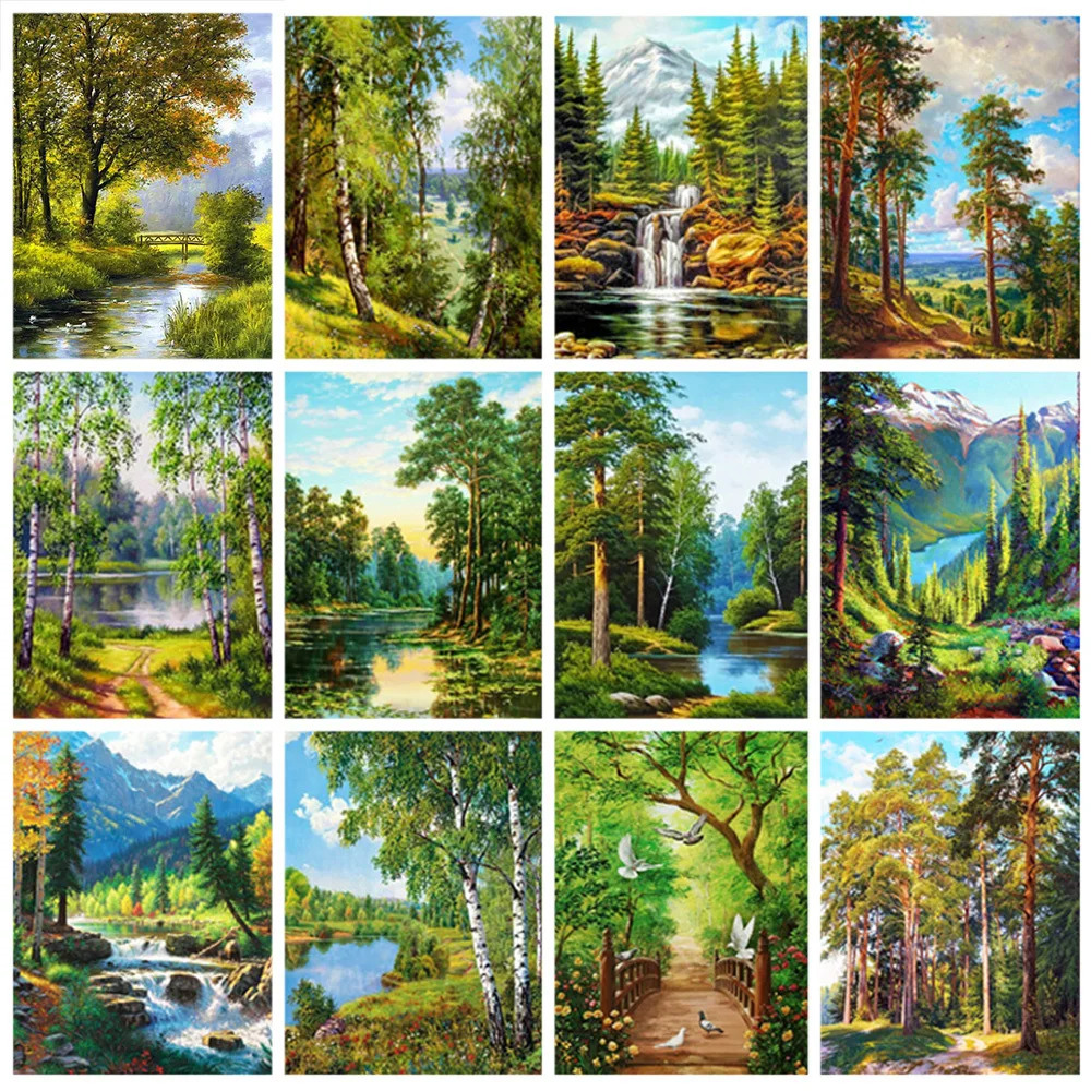

Miaodu Full Square Round Drill 5D Diamond Painting Trees Mountains Scenery Diamond Mosaic Embroidery Home Decor Gift